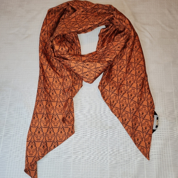 THOMAS WYLDE Orange,black Silk Skull Print Scarf - Picture 1 of 14